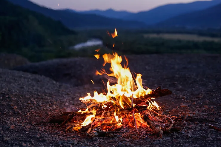 A crackling campfire
